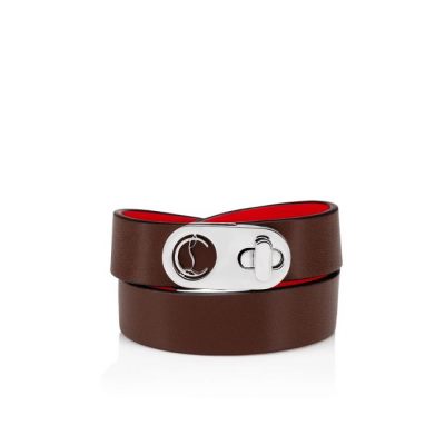 Bracelets γυναικεια Christian Louboutin Elisa Bracelet Double 15 Calf Bracelets καφε ασημι | GR-26654