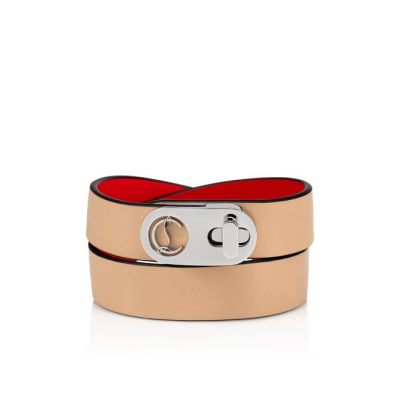 Bracelets γυναικεια Christian Louboutin Elisa Bracelet Double 15 Calf Bracelets καφε ασημι | GR-27103