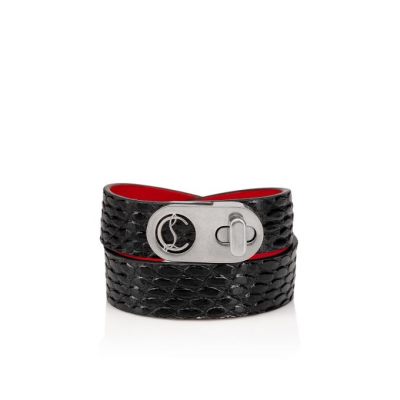 Bracelets γυναικεια Christian Louboutin Elisa Bracelet Double 15 Calf Bracelets μαυρα ασημι | GR-51615