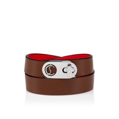 Bracelets γυναικεια Christian Louboutin Elisa Bracelet Double 15 Calf Bracelets καφε ασημι | GR-77376