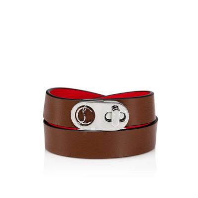Bracelets γυναικεια Christian Louboutin Elisa Bracelet Double 15 Calf Bracelets καφε ασημι | GR-77405