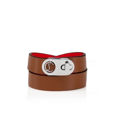 Bracelets γυναικεια Christian Louboutin Elisa Bracelet Double 15 Calf Bracelets καφε ασημι | GR-94474