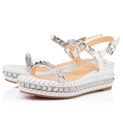 Espadrilles γυναικεια Christian Louboutin Pyraclou 60 Calf Espadrilles ασπρα | GR-25169