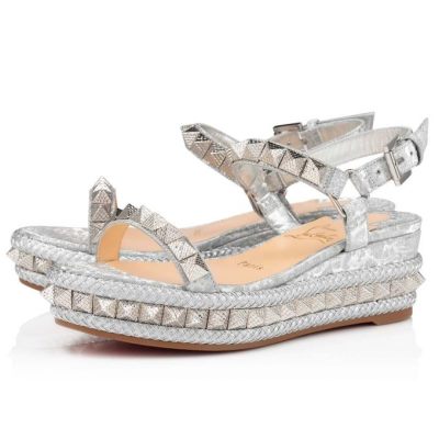 Espadrilles γυναικεια Christian Louboutin Pyraclou 60 Version Specchio/Laminato Espadrilles ασημι | GR-96219