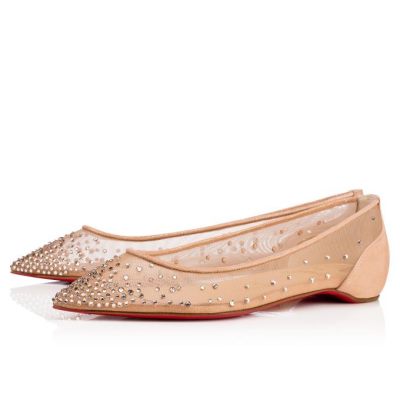 Flats γυναικεια Christian Louboutin Follies Strass 000 Version Light Silk Strass Flats Μπεζ | GR-79472