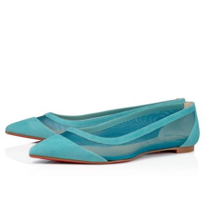 Flats γυναικεια Christian Louboutin Galativi 000 Version Noumea Veau Velours Flats τυρκουάζ | GR-19170