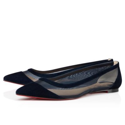 Flats γυναικεια Christian Louboutin Galativi 000 Version Marine Veau Velours Flats σκουρο μπλε | GR-43459