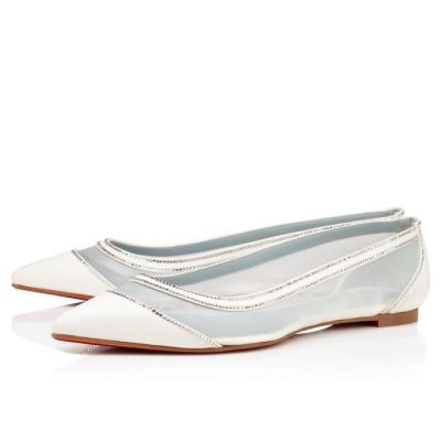 Flats γυναικεια Christian Louboutin Galativi Strass Version Flats ασπρα | GR-61770