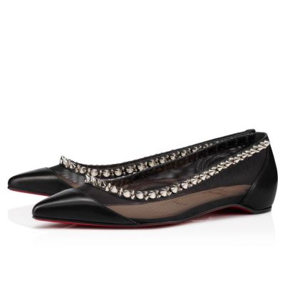 Flats γυναικεια Christian Louboutin Galativi Spikes Fishnet Flats μαυρα ασημι | GR-79571