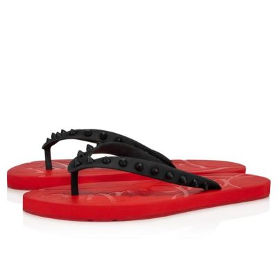 Flats γυναικεια Christian Louboutin Loubi Flip Donn 000 Gomme Flats μαυρα κοκκινα | GR-56772