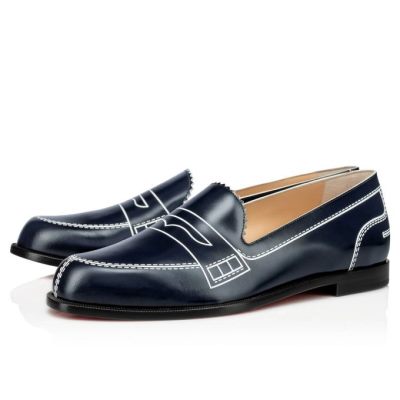 Flats γυναικεια Christian Louboutin Mocalaureat 000 Calf Flats σκουρο μπλε ασπρα | GR-66599