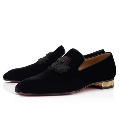 Loafers ανδρικα Christian Louboutin Captain Colonna 000 Velvet Loafer μαυρα χρυσο χρωμα | GR-76384