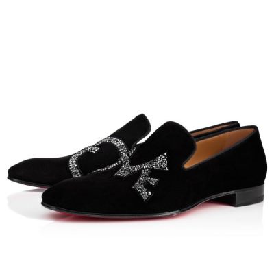 Loafers ανδρικα Christian Louboutin Dandylove Strass Veau Velours Loafer μαυρα | GR-45845