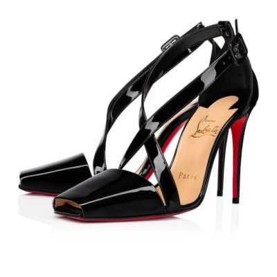 T Strap γυναικεια Christian Louboutin Ambretta Cross 100 λουστρινι T λουρακια μαυρα | GR-06517