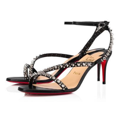 T Strap γυναικεια Christian Louboutin Mafaldina Spikes 70 T λουρακια μαυρα ασημι | GR-67739