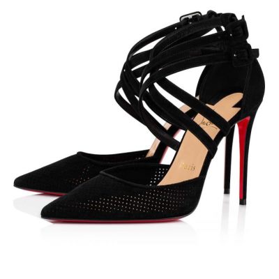 T Strap γυναικεια Christian Louboutin Victorilla 100 Veau Velours T λουρακια μαυρα | GR-19290