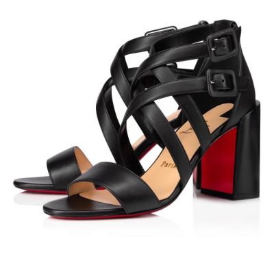 T Strap γυναικεια Christian Louboutin Zefira 85 Calf T λουρακια μαυρα | GR-05871