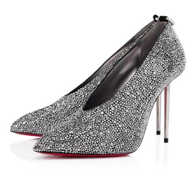 γοβεσ γυναικεια Christian Louboutin Et Pic Et Pump Strass 100 σουετ Pumps μαυρα ασημι | GR-34036