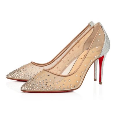 γοβεσ γυναικεια Christian Louboutin Follies Strass 085 85 Version Glitter Pumps ασημι | GR-35626