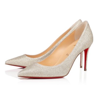 γοβεσ γυναικεια Christian Louboutin Kate 85 Ivory Glitter Pumps ασημι | GR-99867