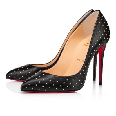 γοβεσ γυναικεια Christian Louboutin Pigalle Follies Plume 100 Nappa Pumps μαυρα χρυσο χρωμα | GR-58770
