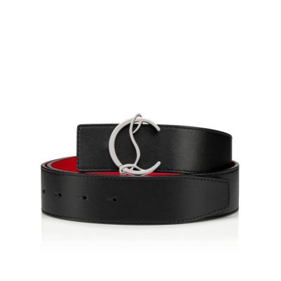 ζωνη ανδρικα Christian Louboutin Cl Logo Belt 40 κλασικα δερματινα Belts μαυρα κοκκινα ασημι | GR-17894