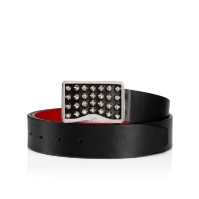 ζωνη ανδρικα Christian Louboutin Louis Belt 35 κλασικα δερματινα Belts μαυρα ασημι | GR-73980