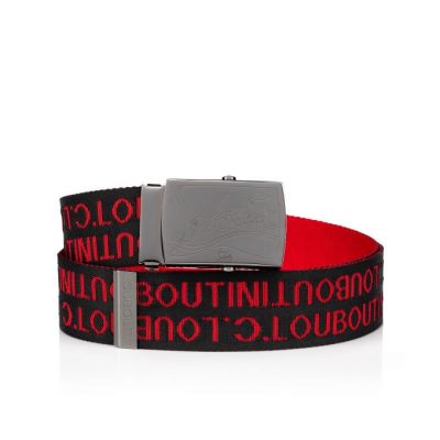 ζωνη ανδρικα Christian Louboutin Ricky Plate Belt κλασικα Fabric Belts μαυρα κοκκινα μεταλλικός | GR-31892