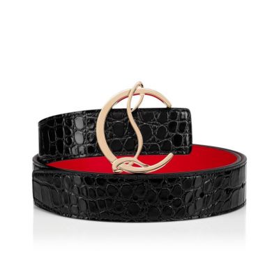 ζωνη γυναικεια Christian Louboutin W Cl Logo Belt Creative δερματινα Belts μαυρα χρυσο χρωμα | GR-78612