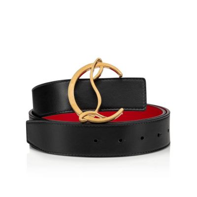 ζωνη γυναικεια Christian Louboutin W Cl Logo Belt Calf Belts μαυρα χρυσο χρωμα | GR-94565