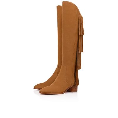 μποτεσ γυναικεια Christian Louboutin Boot Lion 55 Fes Veau Velours Boots καφε | GR-67519