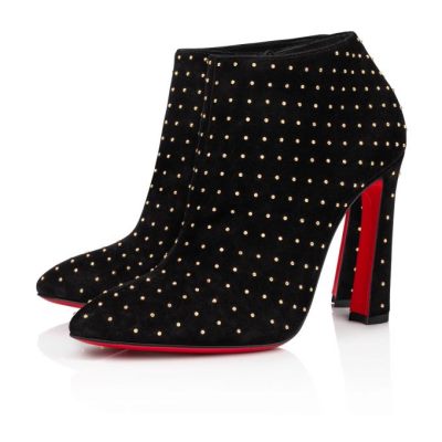 μποτεσ γυναικεια Christian Louboutin Eleonor Plume 100 Veau Velours Boots μαυρα χρυσο χρωμα | GR-41103
