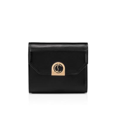 πορτοφολια γυναικεια Christian Louboutin Elisa Compact Wallet Calf Empi κλασικα δερματινα Wallets μαυρα χρυσο χρωμα | GR-58302