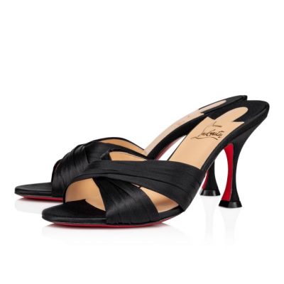 σανδαλια γυναικεια Christian Louboutin Nicol Is Back 85 Crepe Satin/Satin/Lurex Sandals μαυρα Μπεζ | GR-23645