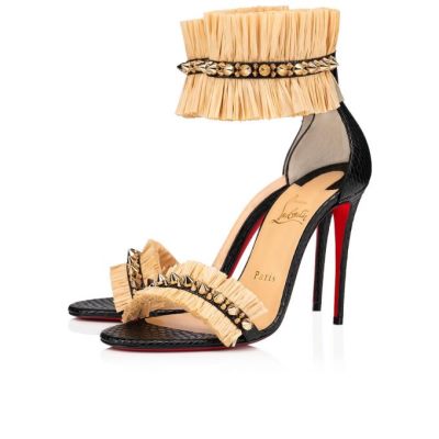 σανδαλια γυναικεια Christian Louboutin Poupedou 100 Calf Sandals μαυρα Μπεζ | GR-70674