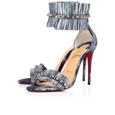 σανδαλια γυναικεια Christian Louboutin Poupedou 100 βαμβακερα Sandals Πολύχρωμο μπλε | GR-72365