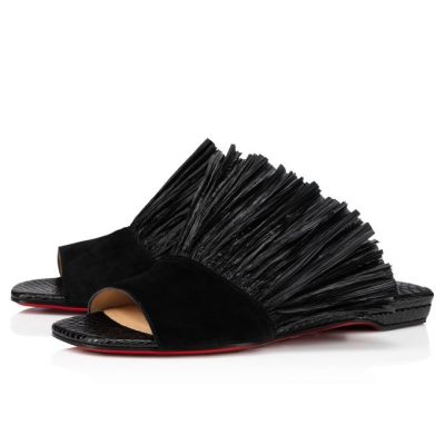 σανδαλια γυναικεια Christian Louboutin Rafinani Veau Velours Sandals μαυρα | GR-10943